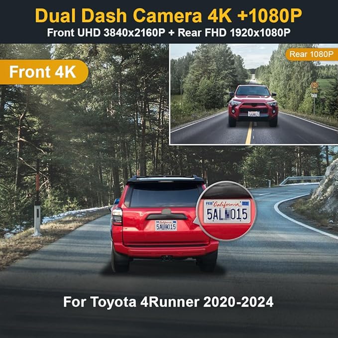 Fitcamx Front 4K+Rear 1080P Dash Cam for 2020-2024 Toyota 4Runner TRD Sport Limited Pro Off-Road Venture SR5 Premium, OEM Loo