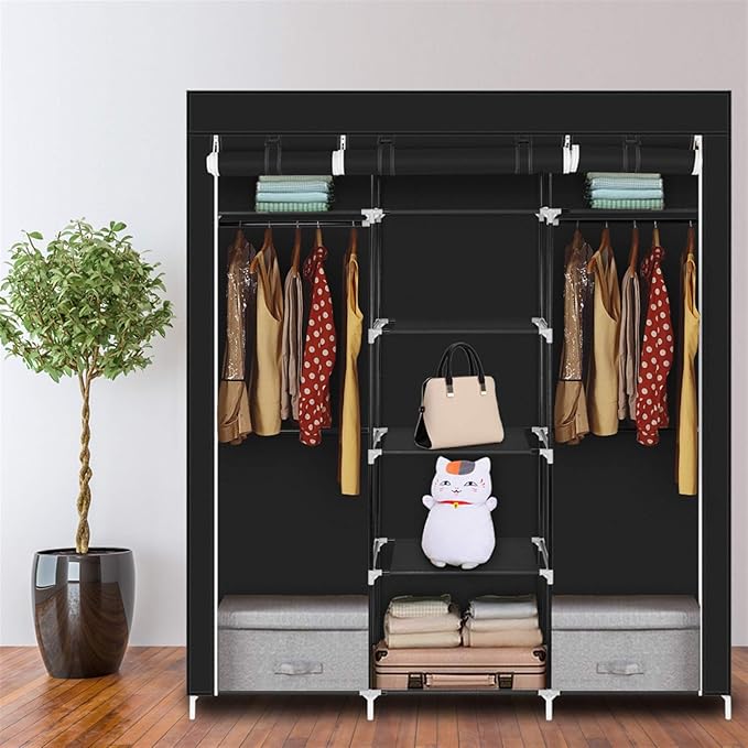 69" Portable Closet Storage Organizer Wardrobe Clothes Rack,Covered Garment Rack,Steel Tube Clothes Storage Organizer,Freesta