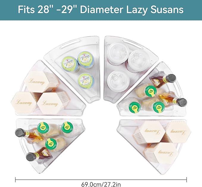 Oubonun Lazy Susan Organizers Set of 6, 11.6’’ x 10.2’’ x 4.1’' Plastic Transparent Kitchen Cabinet Storage Bins with Handle,