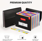 Sooez 24 Pockets Expanding File Folder with Blank Labels, According File Organizer with Expandable Cover, Desktop Accordion F