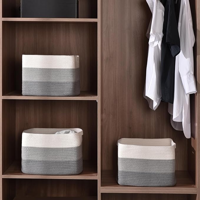 ICERZCZ Storage Baskets for Organizing Shelves, Woven Cotton Rope Baskets for Storage Books Towels Toys, Organizing Baskets, 