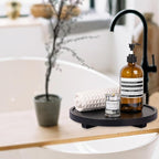 Round Decorative Tray Wood Bathroom Counter Organizer Farmhouse Kitchen Decor Wooden Riser for Soap Dish, Perfume, Candle, Sp