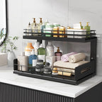 Under Sink Organizer Upgrade To Professional Rails,2-Tier Dual Pull Out Cabinet Storage,Height Adjustable Slide Out Drawers F