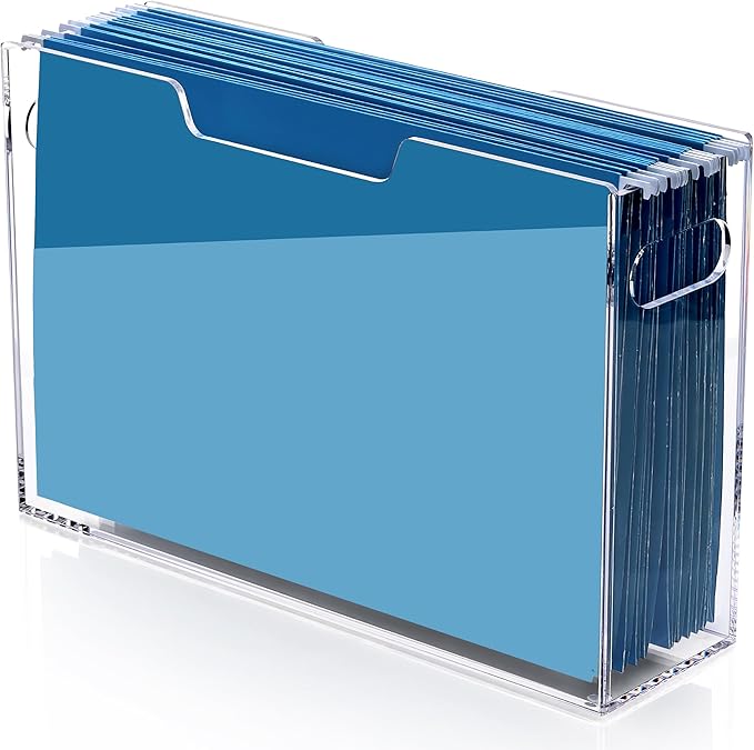 Hanging File Folder Organizer, Acrylic File Organizer Box for Legal Size Hanging File Folders, Clear Filing Holder with Handl