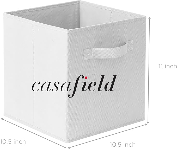 Casafield Set of 6 Collapsible Fabric Cube Storage Bins, White - 11" Foldable Cloth Baskets for Shelves, Cubby Organizers & M