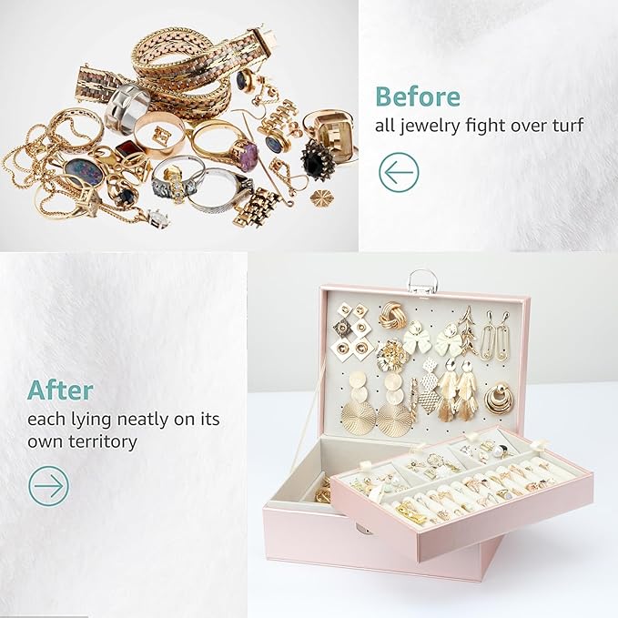 BOOVO Earring Jewelry Box For Women Girl Stud Organizer, 4 Layers Girl Jewelry Organizer Box With Lock Earring Holder Organiz