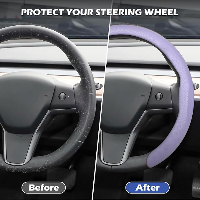 Frani Nappa Leather Steering Wheel Cover,Universal Fit 15 Inch-Premium Non-Slip Breathable Comfort Grip for Cars Trucks SUVs,Anti-Slip Durable Interior Upgrade Light Purple