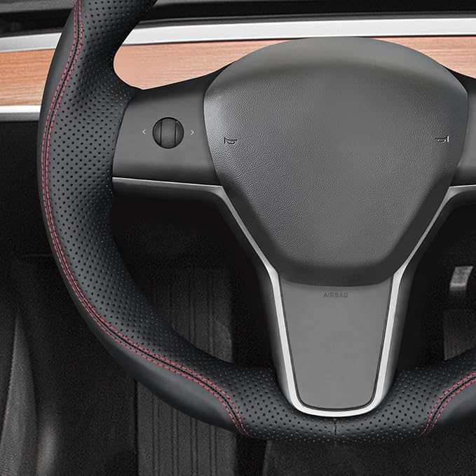 MEWANT Hand Stitched Steering Wheel Cover for Tesla Model 3 2017-2023 / Model Y 2020-2023 for Tesla Model 3/Y Accessories