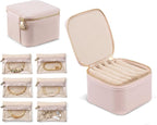 VLANDO Travel Jewelry Box Organizer – Portable PU Leather Jewelry Case with 6/8/12 Zippered Pouches, Compact Storage for Earr