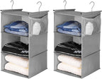 MAX Houser 3 Tier Shelf Hanging Closet Organizer, Closet Hanging Shelf with 2 Sturdy Hooks for Storage, 2 Pack, Foldable (Gre
