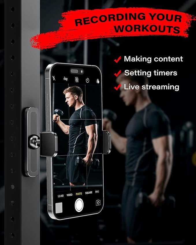 APPS2Car [2 Pack] Gym Magnetic Phone Holder, 360 Adjustable, Compatible with 4.7-6.5" Smartphones, Alloy Base and Joint, Black