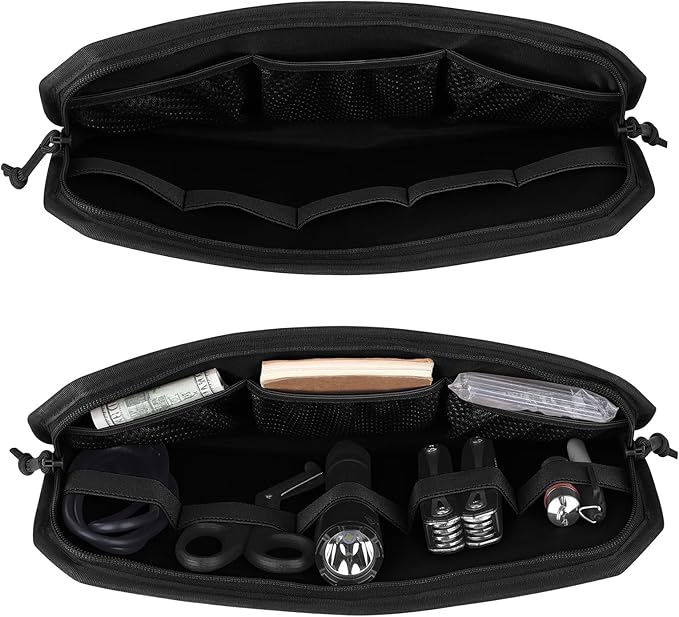 Car Sun Visor Organizer, Tactical Sunvisor Organizers Storage Covers for Trucks, Molle Panel with Pockets Zipper Visor Storage Pouch Accessories, Fits Most Vehicles, SUVs & Jeeps (BK)