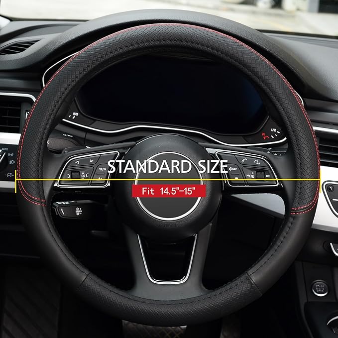 LABBYWAY Steering Wheel Cover, Universal Fit 15 Inch Microfiber Leather Car Wheel Protector, Anti-Slip, Black