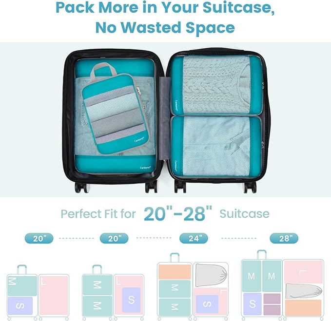 Cambond See Through Mesh Compression Packing Cubes - 4 Piece Expandable Space Saving Packing Cubes for Travel, Lightweight Tr
