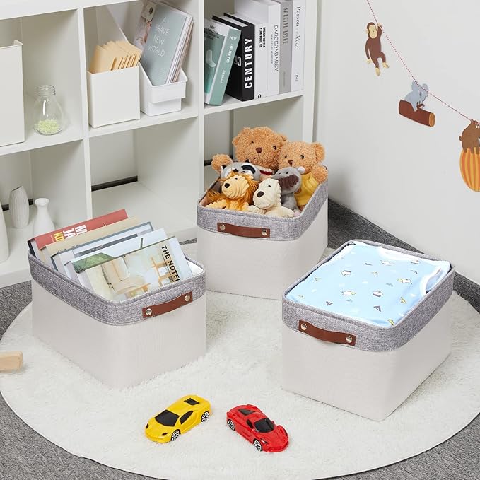 HNZIGE Large Storage Baskets for Shelves(3 Pack) Fabric Storage Toy Baskets with Handles, Decorative Foldable Storage Bins fo