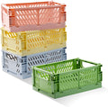 Xhwykzz 4 Pack Pastel Crates for Storage, Plastic Folding Basket, Colorful Small Storage Containers for Bedroom Office Classr