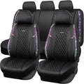 CAR PASS Iridescent Diamond &NAPPA Calfskin Leather Cushioned,Bling Seat Covers,Waterproof Heavy-Duty Anti-Slip,Universal Fit