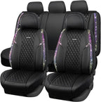 CAR PASS Iridescent Diamond &NAPPA Calfskin Leather Cushioned,Bling Seat Covers,Waterproof Heavy-Duty Anti-Slip,Universal Fit