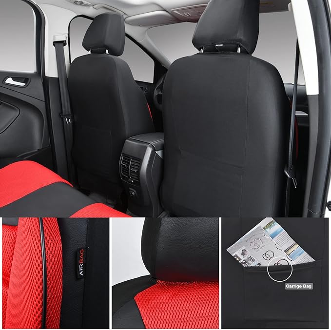 CAR PASS Leather 3D Foam Back Support Car Seat Covers Full Set Air Mesh Automotive Seat Covers, All Season Car Seat Cover Fit
