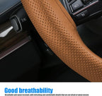 Pack-1 Leather Steering Wheel Cover, Universal Non-Slip Stitch On Wrap, DIY Car Wheel Cover Protector with Needle and Thread 