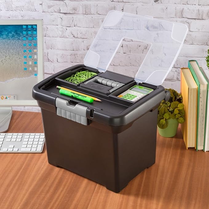 Sterilite Portable Lockable File Box Organizer with Handle and Clear Lid (12 Pack)
