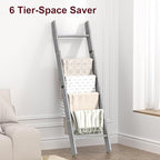 Honest Blanket Ladders for The Living Room, 6-Tier Blanket Holder, Wall-Leaning Blanket Rack, Ladder Shelves, Wooden Quilt La