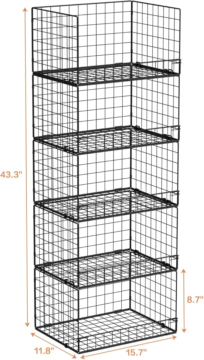 Yociyoga 5-Tier Stackable Closet Organizers and Storage Shelves, Closet Shelf Organizer Basket Bins, Foldable Sweater Storage