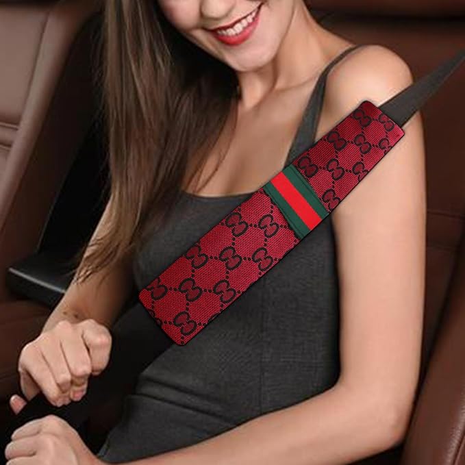 5PCS Steering Wheel Cover, with 2 Headrests, 2 Seat Belt Covers - Universal Fit for 14.5-15" Steering Wheel, Enhances Driving Experience - Perfect for Women (Red)
