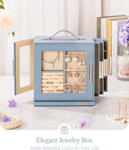 Homde Jewelry Box 360° Rotating, Necklace Earring Organizer with Transparent Window, Mirror, 7 Drawers, Large Ring Display St