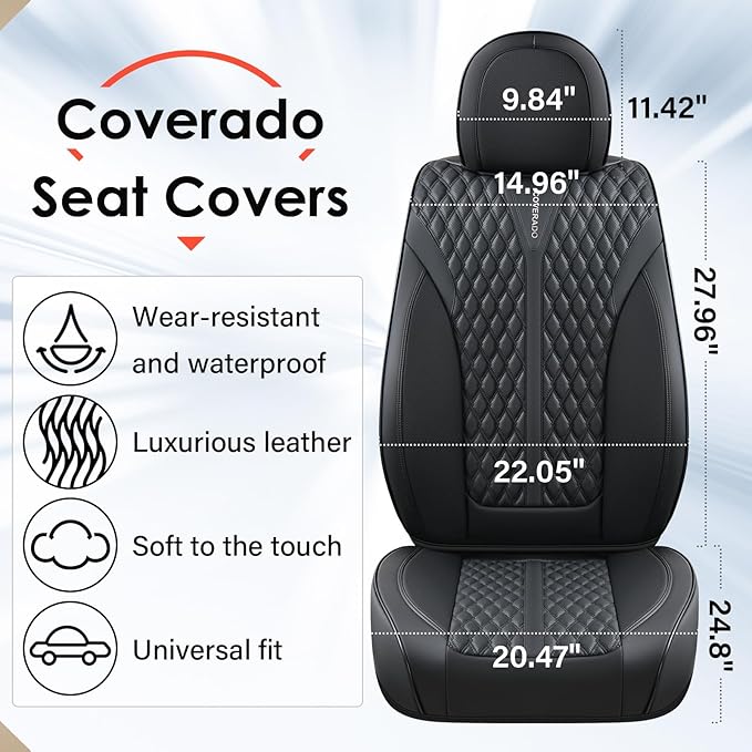 Coverado Car Seat Covers Full Set, 5 Seats Luxury Nappa Leather Seat Covers for Cars, Car Seat Cover Waterproof, Front and Ba