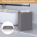 iEGrow 150L Laundry Hamper with Lid-Large Laundry Basket with Bamboo Handles, Grey Hampers for Laundry, Dirty Clothes Hamper 