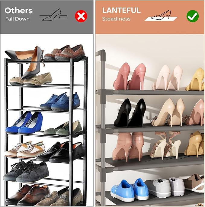 LANTEFUL 11 Tiers Tall Shoe Rack Holds 55 Pairs of Shoes with 18pcs Hooks Sturdy Wide Shoe Organizer Storage Free Standing Me