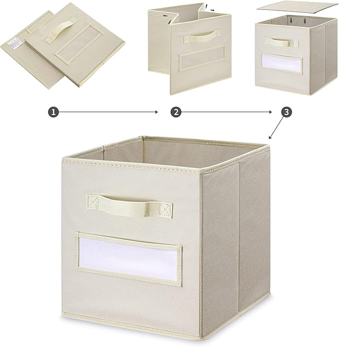 artsdi 11 Inch Storage Cube,Storage bin (Set of 10) Foldable Fabric Cube Storage Bins with 10 Labels Window Cards & a Pen,Bas