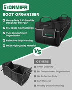 2-Compartment Trunk Organizer & Multi-Compartment Storage Box 600D Waterproof Oxford, with Reflective Strips and 8 Side Mesh