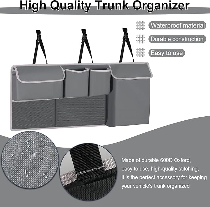 UYYE Trunk Hanging Organizer, Backseat Storage Bag, Collapsible Car Interior Accessories with 4 Pockets & 2 Mesh Pouches for