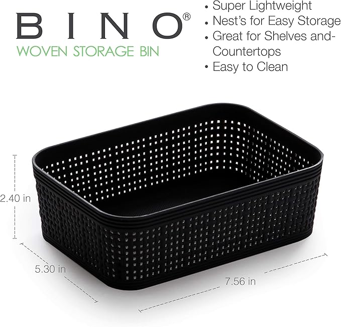 BINO | Woven Plastic Basket | XS (Black), 5-Pack | THE JUTE COLLECTION | Home Organization, Space - Saving Storage, Stylish D