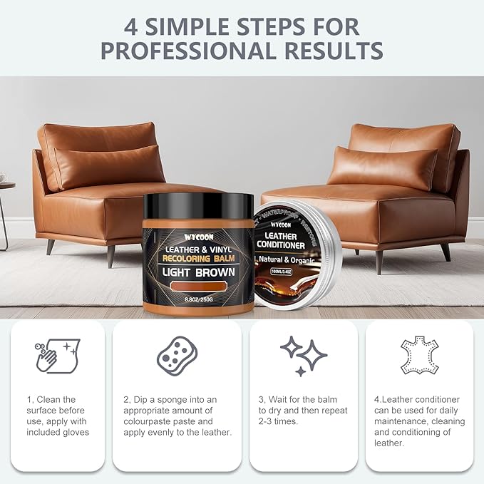 Leather Recoloring Balm with 100ml Mink Oil Conditioner | Black Repair Kit, Dye & Color Restorer for Furniture, Sofa, Car Sea