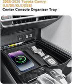 2026 Camry Center Console Organizer - One-piece Molding Center Console Storage Tray & Wireless Charging Area Pad For 2025-2026 Toyota Camry(LE/SE/XLE/XSE) Accessories - Durable ABS & TPE Material