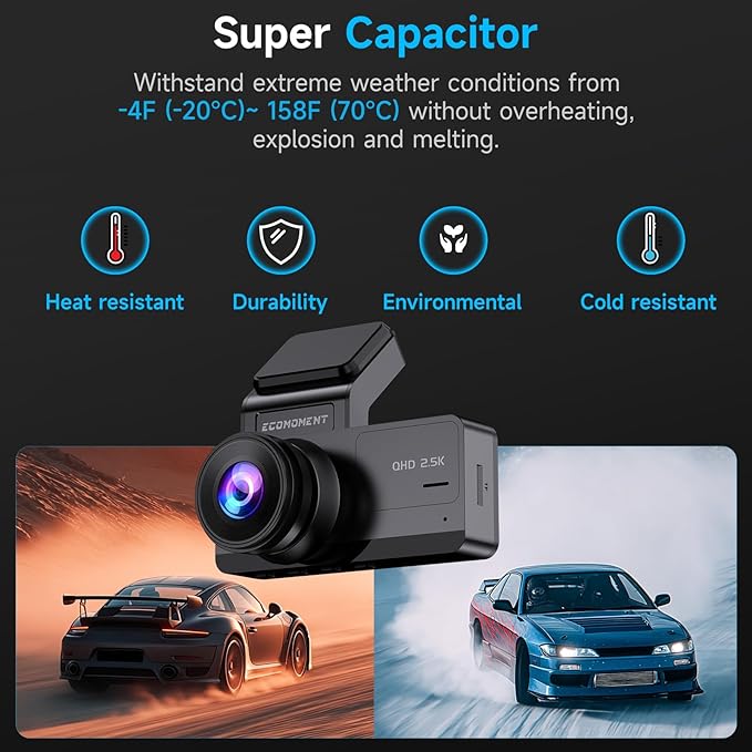 Dash Cam Front and Rear, 2.5K Dual Dash Camera for Cars, Car Camera with 3.16" IPS Screen, 170° Wide Angle, WDR Night Vision,