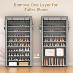 ROJASOP Shoe Rack with Covers, Stackable 10 Tier Tall Shoe Shelf Storage 50-55 Pairs Shoes and Boots Large Capacity Vertical 