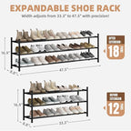 STORAGE MANIAC Long Expandable Shoe Rack, 18 Pairs Metal Wide Stackable Shoe Rack, Adjustable Shoes Shelf, Freestanding Shoes