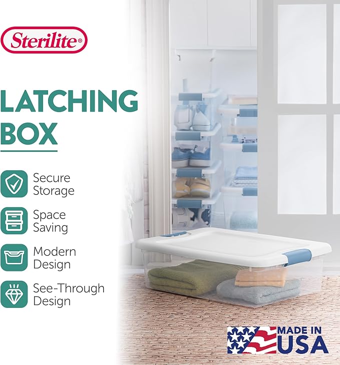 Sterilite 6-Pack Latching Box, Under Bed Storage Bins with Lids, Clear Plastic, 32 Quart - Heavy-Duty Organizing Containers f