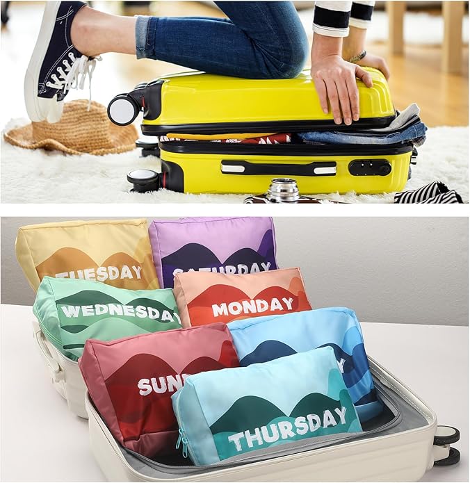 Paterr 7 Pcs Days of Week Packing Cubes Travel Cubes for Kids Colorful Luggage Organizers for Lightweight Packing Suitcase Ba