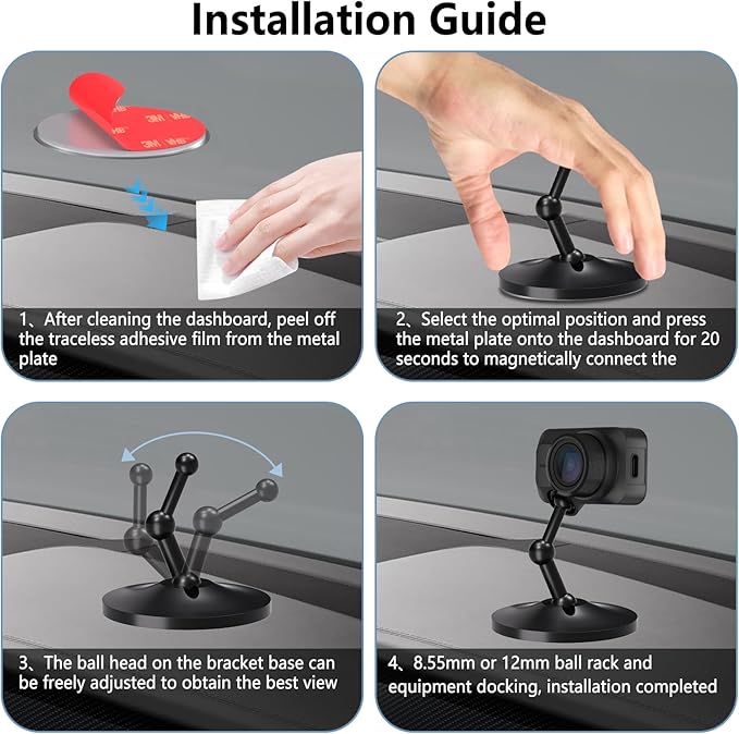 for Garmin Dash Cam Mount,Aluminum Magnetic Instrument Panel Bracket,Compatible with Garmin Mini/Mini 2/Mini 3/45/46/47/55/56/57/65W/66W/67W/Tandem/ X110/X210/X310 etc (8.55mm/11mm Ball Heads)