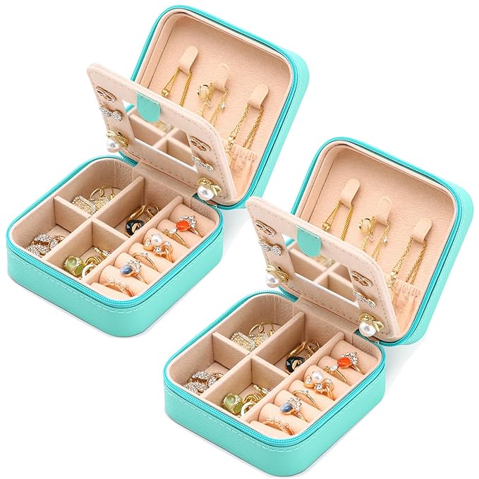 Neveika Jewelry Box with Mirror,Small Jewelry Organizer Box，Travel Jewelry Case for Women，Gift Jewelry Boxes for Female Girls