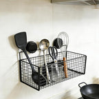 Wall Mounted Wire Basket, Black Metal Storage Organizer with Suction Cups for Kitchen Bathroom