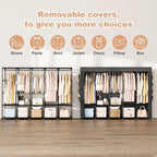 Portable Closet Storage, Portable Wardrobe Closet Organizer Clothes Rack wtih Cover, Hanging Rod, Storage Shelves and Side Po