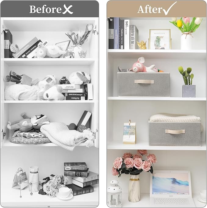 Storage Baskets, 15.7 Inch Woven Fabric Bins, Storage Cubes with Reinforced Handles, Organizer Bins for Closet Shelves, Folda