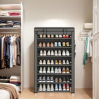 Laiensia 7-Tier Vertical Shoe Rack Organizer, Space Saving Shoe Storage Organizer, Non-Woven Cover Shoe Shelf Holds 28-35 Pai