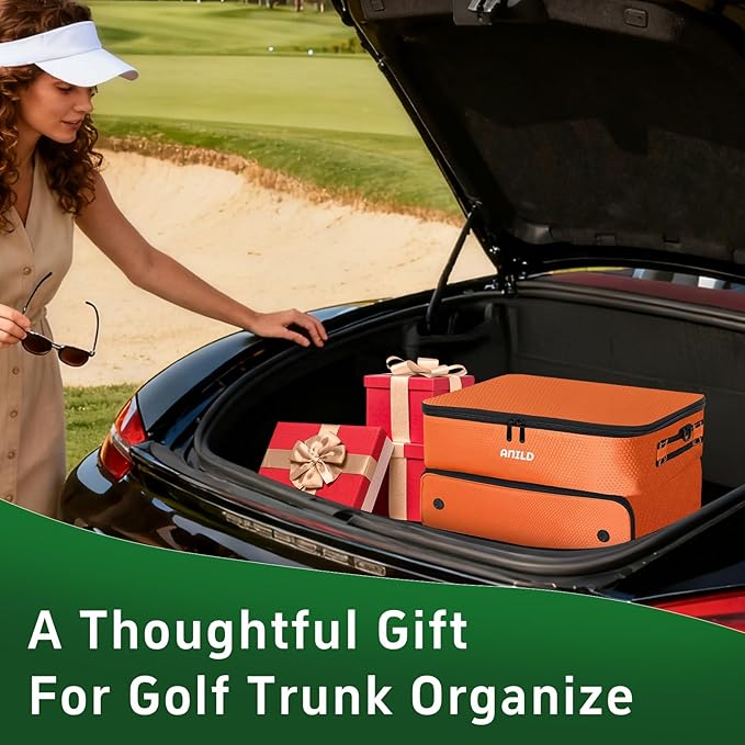 ANILD Golf Trunk Organizer, 2 Layer Golf Storage Case with Separate Ventilated Compartment for 2 Pair Shoes, for Balls, Tees,